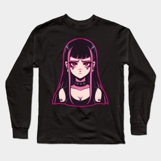 Anime Goth Girl with Chokers and Tattoos - Edgy Character Art Long Sleeve T-Shirt